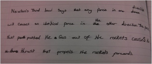 A Year 6 pupil's explanation of the principal of rocket thrust