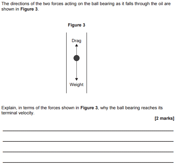 Terminal Velocity Q AQA 2016